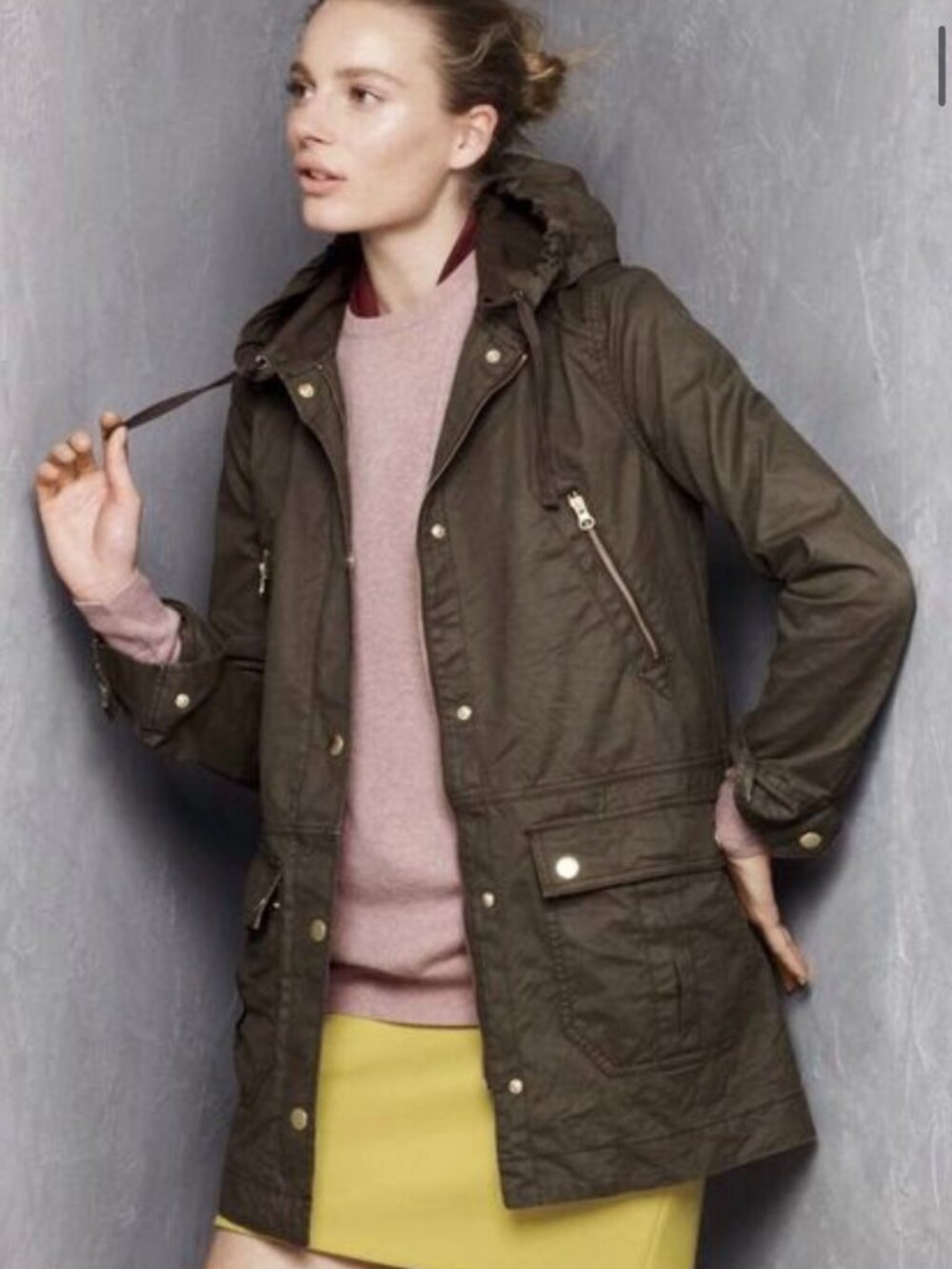 J.Crew Downtown Hooded Field Jacket Small Olive Green Long